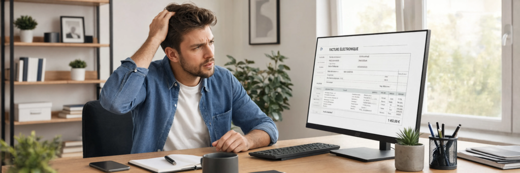 Auto-entrepreneur consultant une facture électronique sur ordinateur